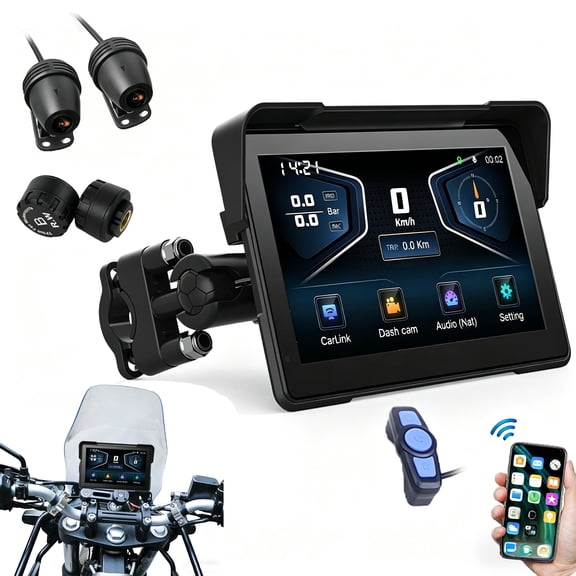 Corfhy HD IPS Touch Screen Portable Wireless GPS Navigation for Motorcycle, Fit for Carplay & Android Auto, 7-inch IP67 Waterproof, BT/WiFi, Loop Recording, Auto Brightness