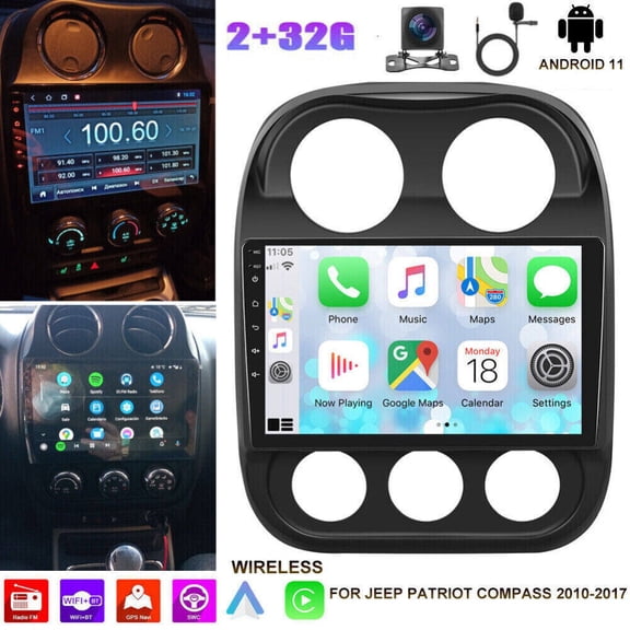 Corfhy Upgrade Car Stereo Radio for Jeep Compass/Patriot 2009-2016, 10.1-inch Android 11 Wireless Carplay and Android Auto GPS Navigation Bluetooth RDS FM SWC, 2+32G