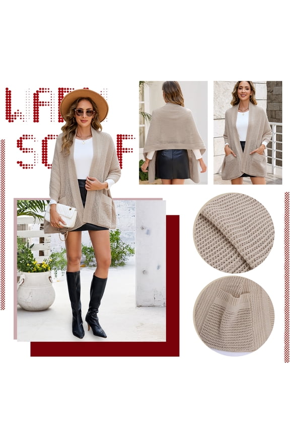 Molaner Women Knit Shawl Wrap Winter Soft Scarf with Pockets, 68.9 Inch Blanket Shoulder Wrap for Winter Christmas Commuting Shopping, Khaki