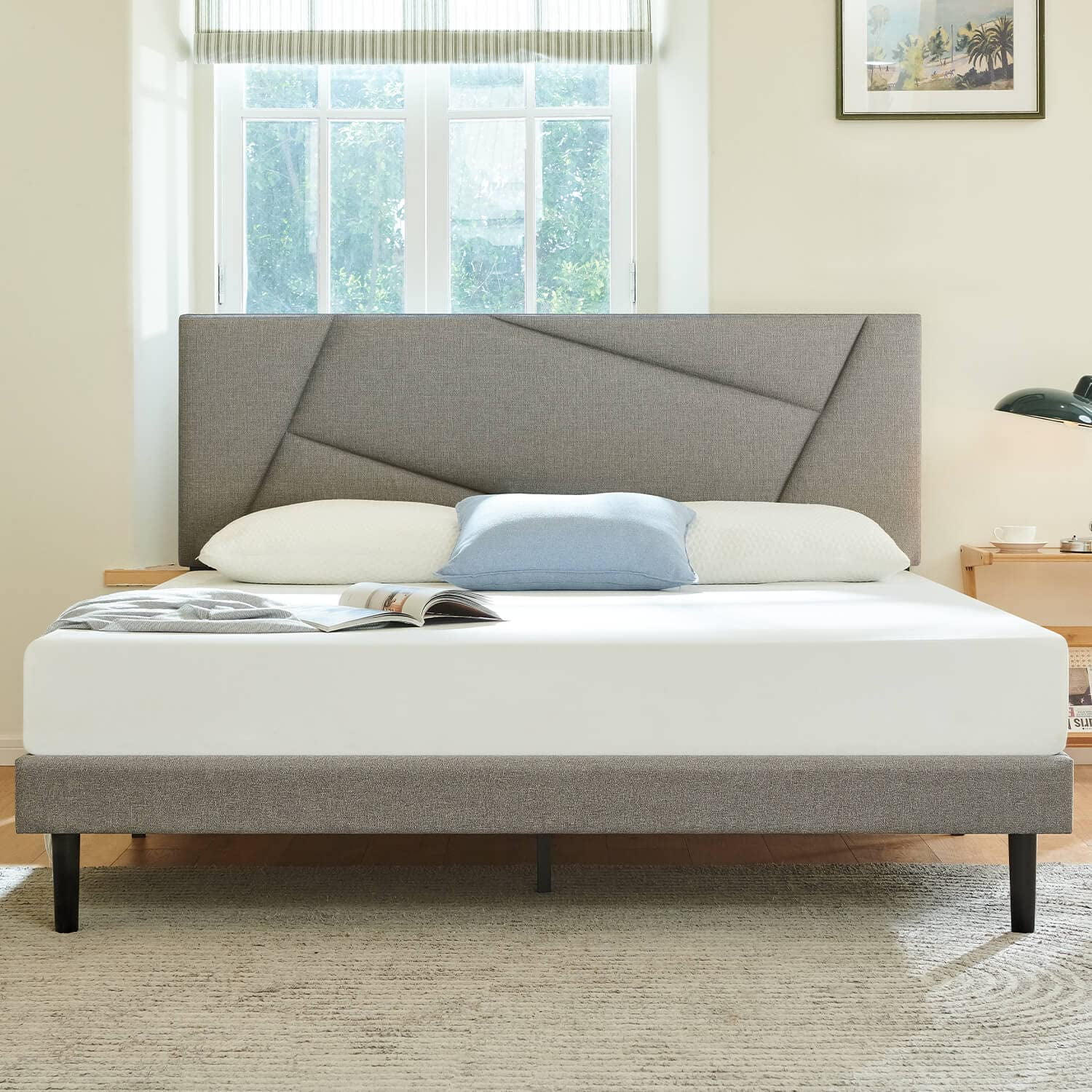 Molblly Full Bed Frame Upholstered Platform with Headboard and Strong ...