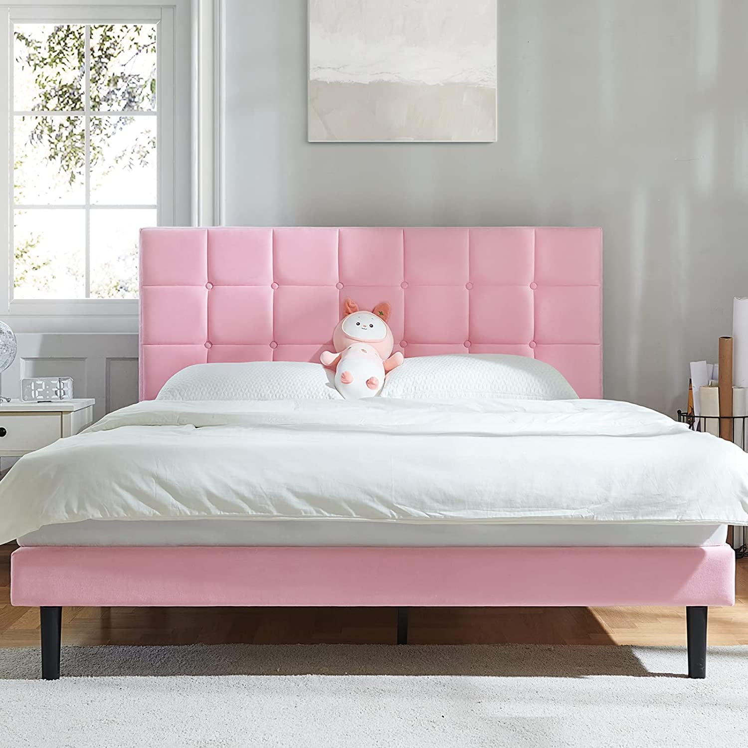 Molblly Queen Bed Frame Upholstered Platform with Headboard and Strong