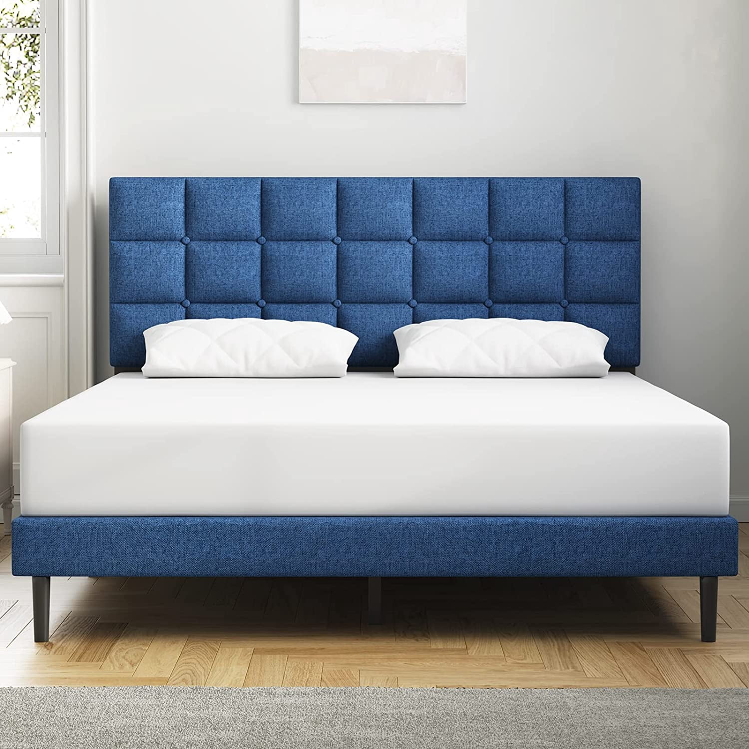 Molblly Queen Bed Frame Upholstered Platform with Headboard and Strong