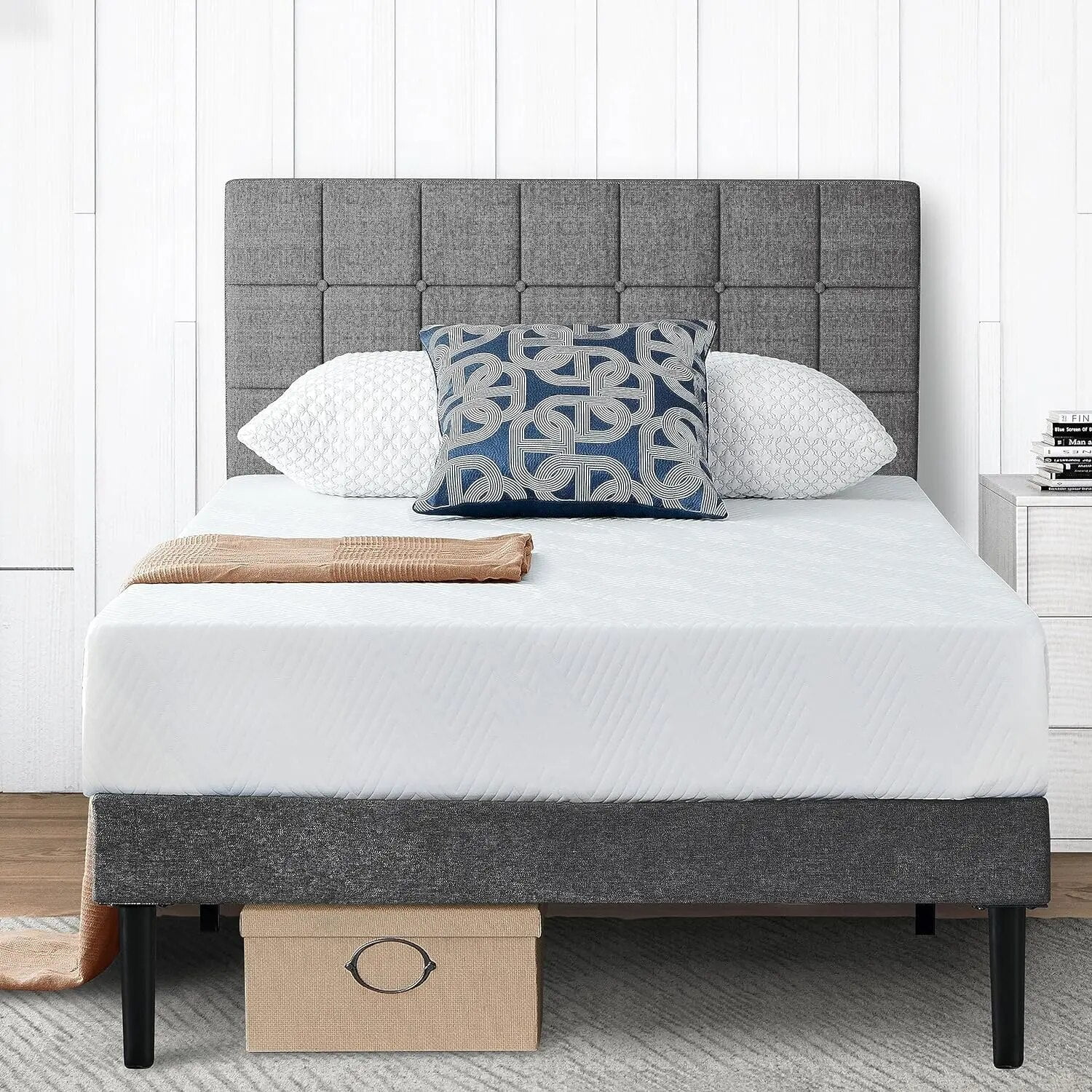 Molblly Queen Bed Frame with Upholstered Headboard, Platform Bed Frame ...