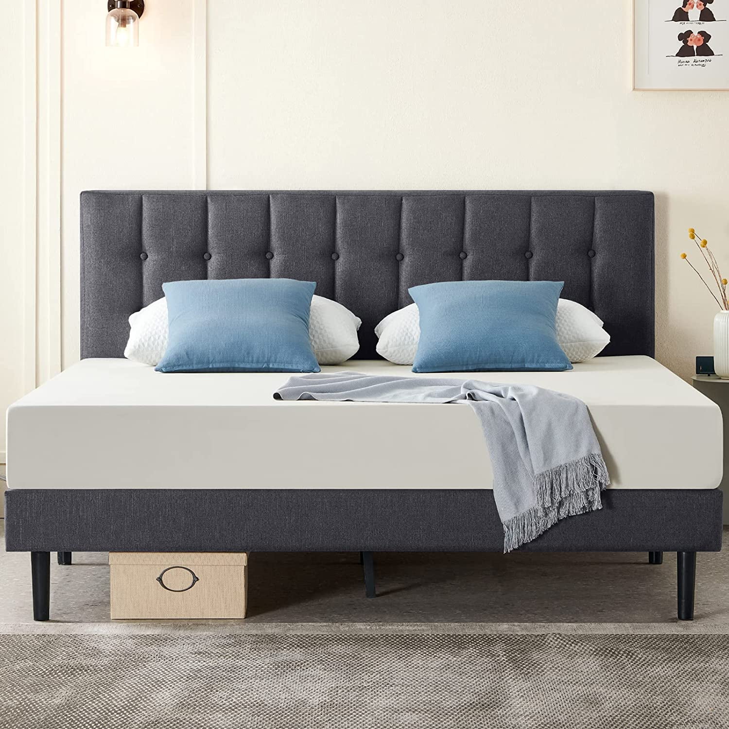 Molblly Twin Bed Frame Upholstered Platform with Headboard and Strong ...