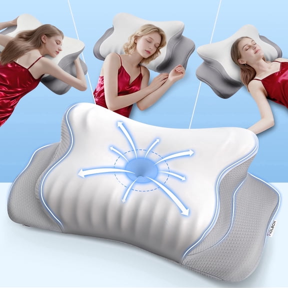 Molbox Cervical Neck Pillows,Ergonomic Memory Foam Bed Pillow, Neck Support & Shoulder Pain Relief for Side Back Stomach Sleepers White