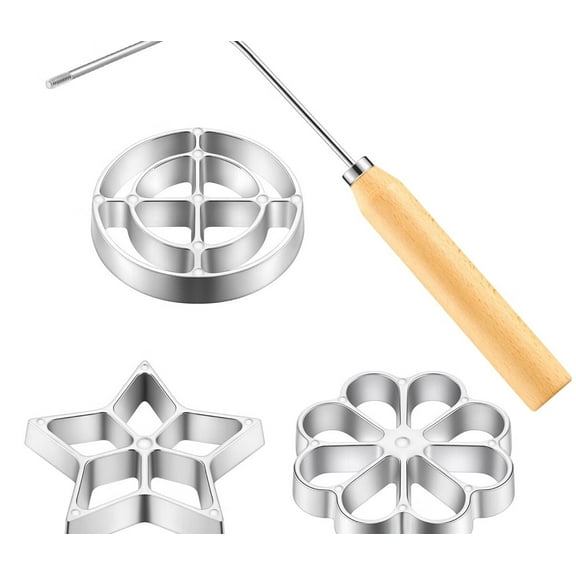 Mold Bunuelos Mold with Handle Rosette Maker Rosette Cookie Bunuelos Tool Aluminium Cast Waffle Molds Set with 3 Interchangeable Heads Star Flower Circle for Kitchen Baking Cooking Housewares