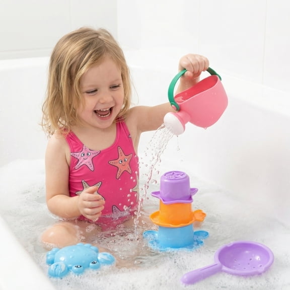 Mold Free Bath Toys, 5PCS | Safe Easy Clean & Fun Floating Boats & Spoon & Watering Can and Bath Toy for Babies 12+ Months | Colorful Bathtub Pool Water Table Sand Toys for Babies and Toddlers