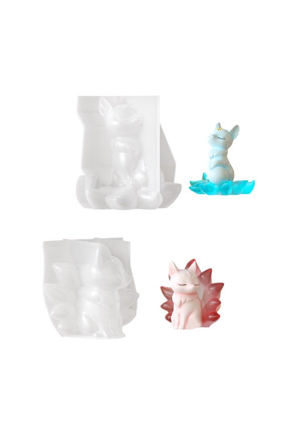 Mold Nine Tailed Foxes Shape Decorating Ornament Moulds Silicone Texture for Art Projects and Shelf Displays