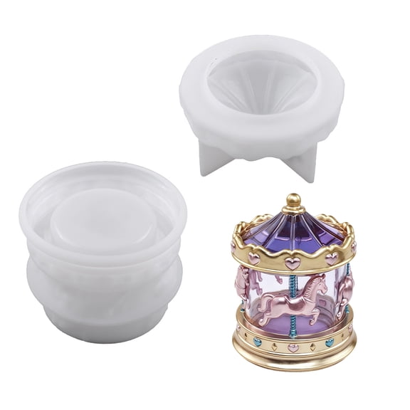 Mold Set for Resin, Plaster, and Cement Casting, Silicone Carousel Lidded Box Mold with 2-Piece Structure for Decorative Container Projects