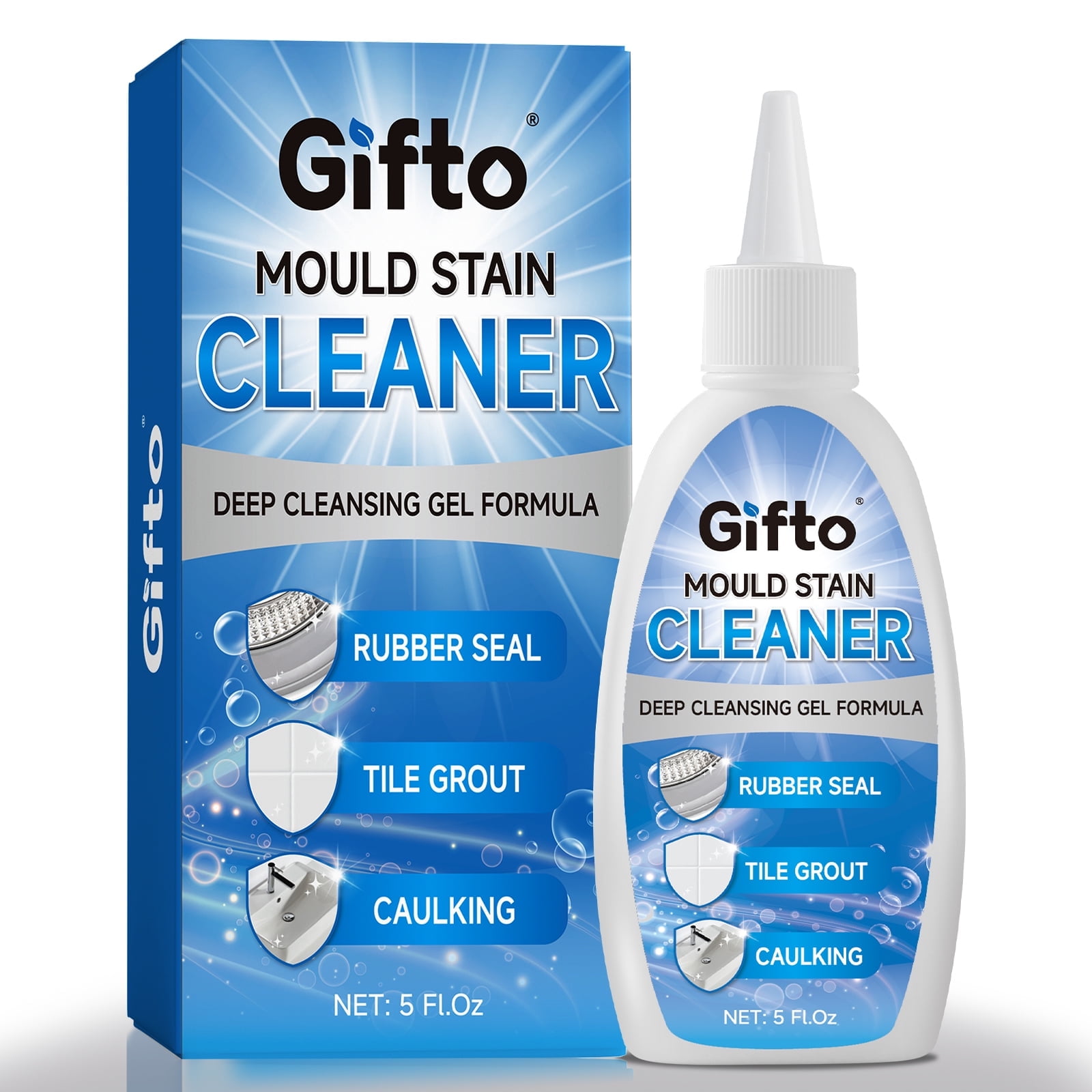 Mold Stain Remover Gel Cleaner Heavy Duty Cleaning Solution for Washing Machine Seals, Tile Grout & Caulk, 5 fl oz