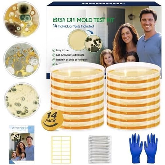 Mold Test Kit for , 14 Simple Mold Detectors with Detailed Mold Guide, DIY Mold Testing Kit for Surfaces & Indoor Air Quality & HVAC & , Results in 48 Hours, 14 count