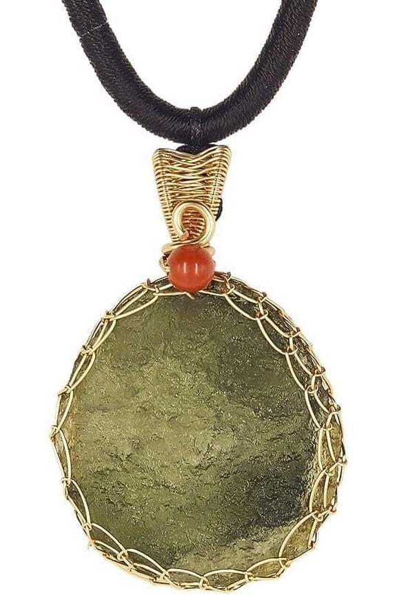 Moldavite 14K Gold Plated Necklace,Rough Czech Meteorite Tektite Crystal Necklace,Irregular Shape