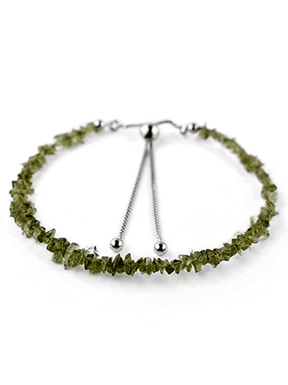 Moldavite 3-4mm Uncut Chips Shape Rough Cut Beads 7 inch Adjustable Silver Plated Clasp Bracelet for men, women, unisex. Link Chain Stacking Bracelet.|LINK_04637