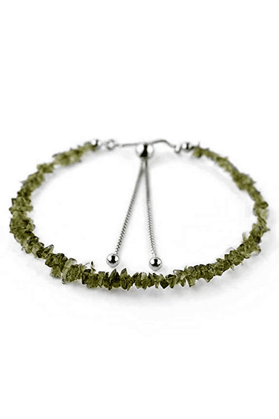 Moldavite 3-4mm Uncut Chips Shape Rough Cut Beads 7 inch Adjustable Silver Plated Clasp Bracelet for men, women, unisex. Link Chain Stacking Bracelet.|LINK_04637