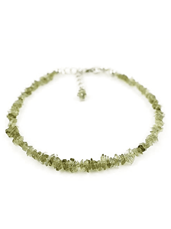 Moldavite 3-5mm Uncut Chips Shape Rough Cut Beads 7 inch Adjustable Silver Plated Clasp Bracelet for men, women, unisex. Link Chain Stacking Bracelet.|LINK_04638
