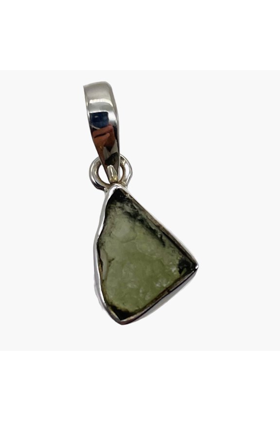 Moldavite 8.75ct Sterling Silver Triangle Pendant| 7/8" Long | Green | 1 Pendant
