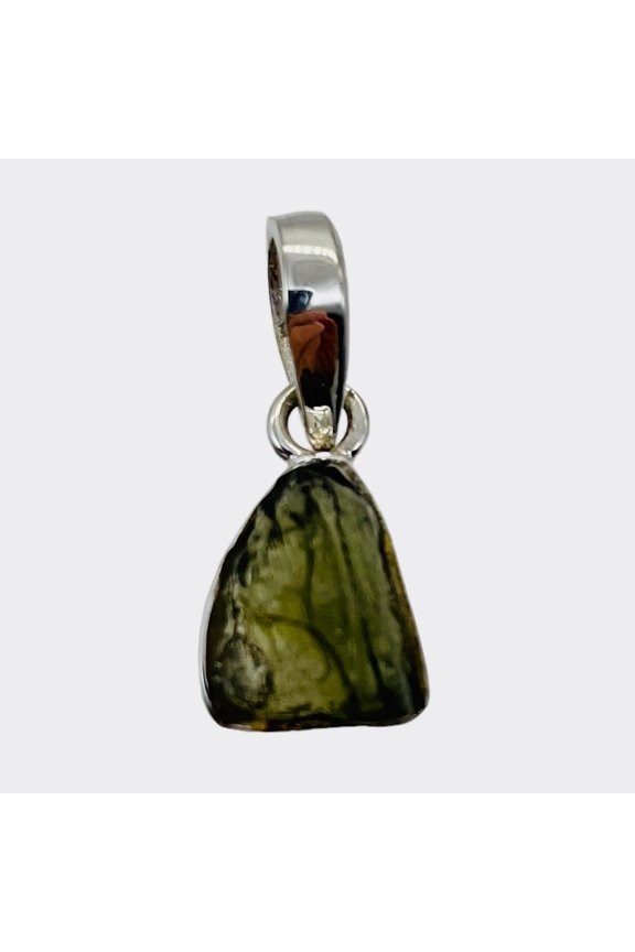 Moldavite 9.13ct Sterling Silver Triangle Pendant | 3/4" Long| Green| 1 Pendant|