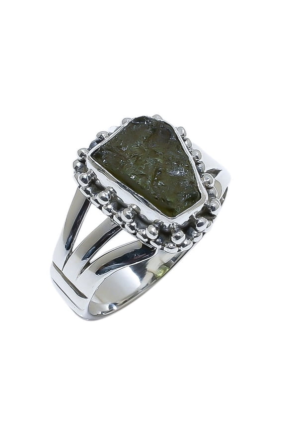 Moldavite,92.5 Sterling Silver Moldavite Ring Moldavite Meteorite Ring Natural Moldavite Gem Anniversary, Engagement Gift Party Wedding