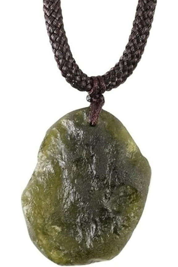 Moldavite Aerolitesl Crystal,Czech Meteorite Pendants Fall Rough Gemstone Apotropaic Rope Green Necklace