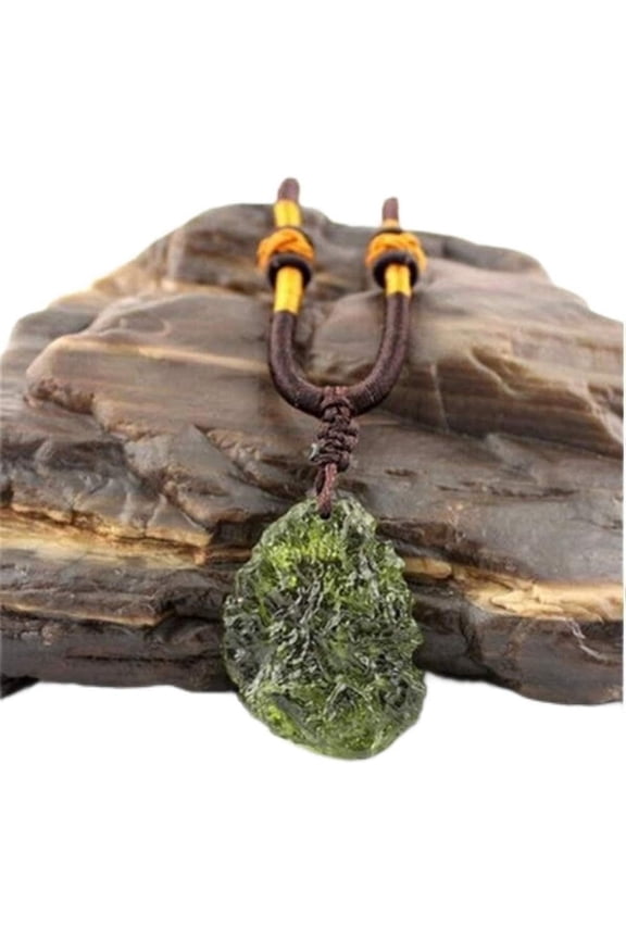 Moldavite Crystal Meteorite,Raw Tektite Neckalce Czech Meteorite Pendants,Rough Moldavite Necklace,Green