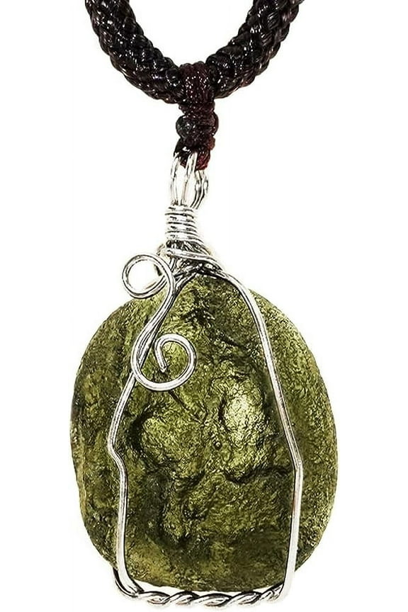 Moldavite Crystal Necklace,Raw Czech Meteorite Stone Raw Pendant,Green,Irregular