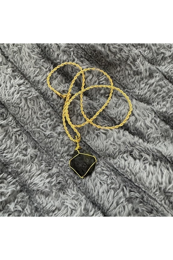 Moldavite Crystal Necklace,Raw Meteorite Irregular Raw  Tektite Necklace
