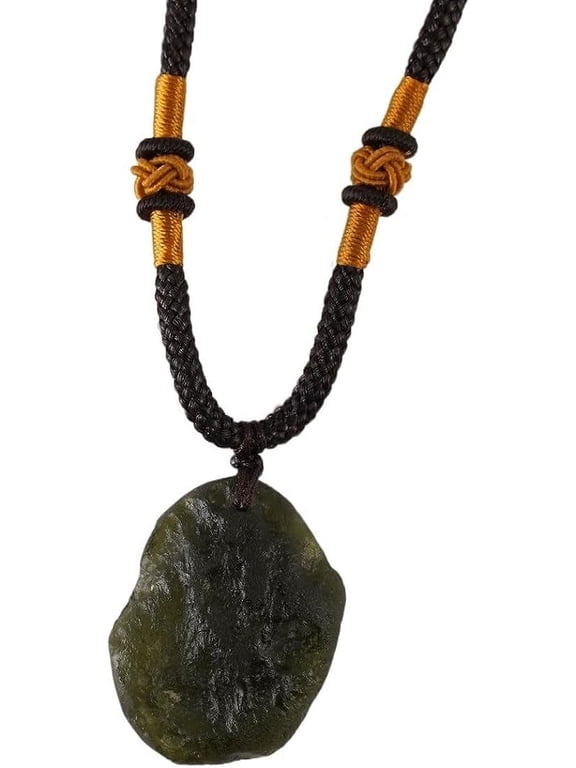 Moldavite Crystal Raw Czech Necklace,Meteorite Stone Certified Healing Crystal Pendant,Green