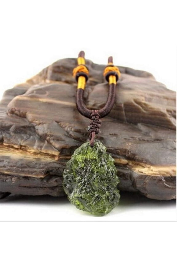Moldavite Crystal,Stone Pendant  Meteorite Pendants Fall Rough Gemstone Apotropaic Rope Necklace(Green,Irregular Shape)