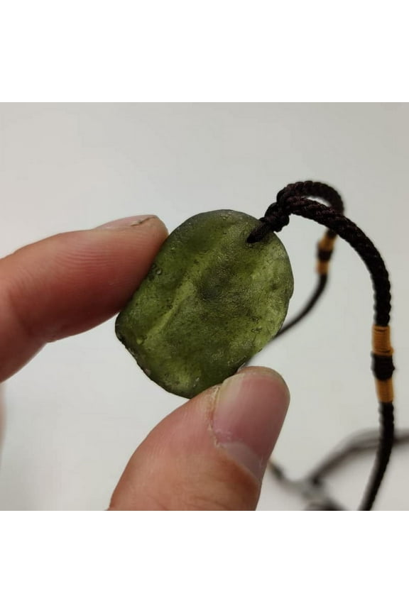 Moldavite Meteorite Glass Raw Rough Stone Necklace,Aerolites Crystal Stone Pendant(Green, Irregular Raw Stone)