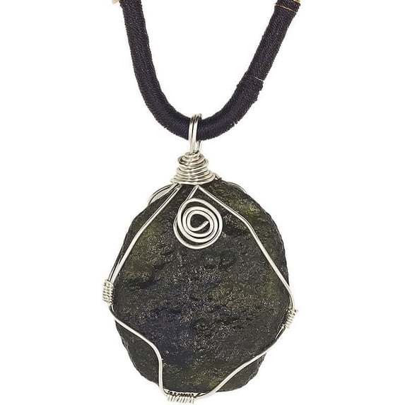 Moldavite Meteorite,Moldavite Czech Meteorite Stone Wire-Wrapped Necklace,Raw Green