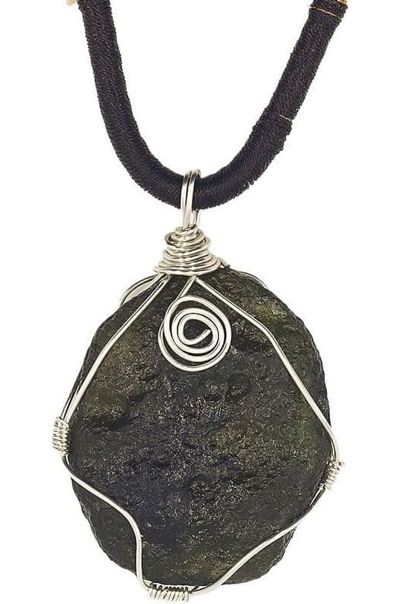 Moldavite Meteorite,Moldavite Czech Meteorite Stone Wire-Wrapped Necklace,Raw Green