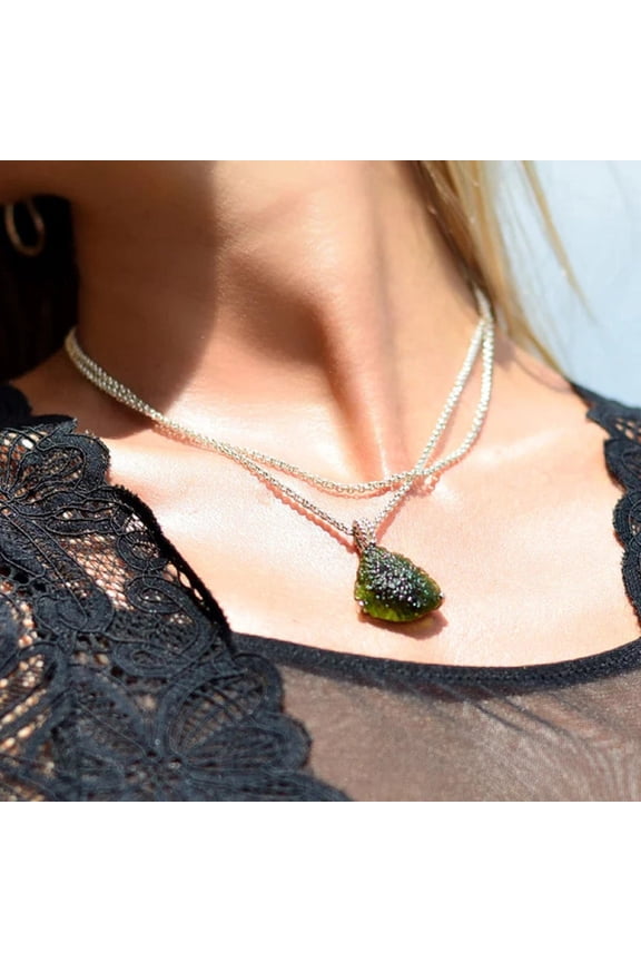 Moldavite Pendant 925 Sterling Silver AAA+ Quality Natural Czech Moldavite Rough Healing Gemstone Handmade Pendants