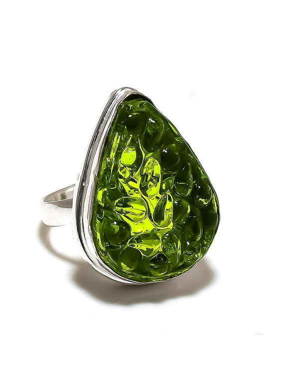 Moldavite Quartz Gemstone Handmade 925 Sterling Silver Ring Size 7.5