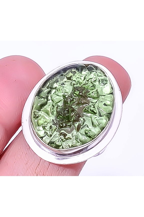 Moldavite Silver Handmade Jewelry Ring s.8 A346, Christmas Gift, Gemstone Silver Jewelry, Moldavite Ring, New Year Sale