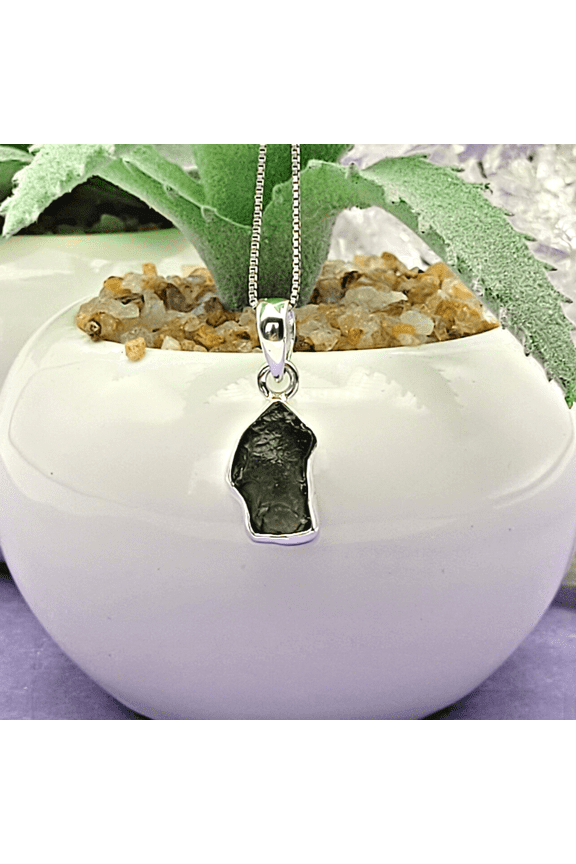 Moldavite Sterling Silver Rough Bezel Pendant