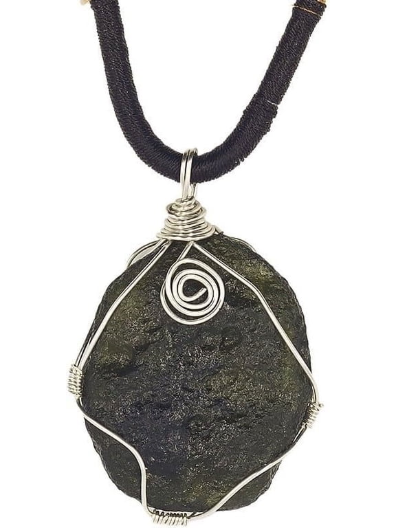 Moldavite Tektite Crystal Meteorite Necklace,Rough Moldavite Czech Wire-Wrapped Meteorite Necklace