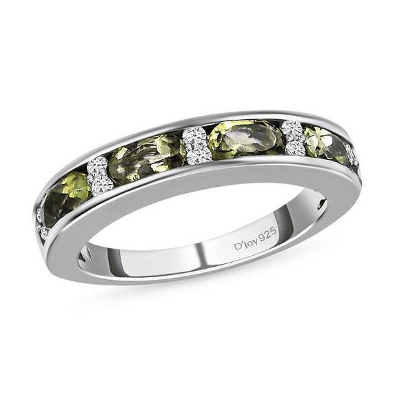 Engagement Rings for Women in 925 Sterling Silver with Platinum Plating Wedding Band - Moldavite & White Zircon Jewelry Size 5 Anniversay Birthday Christmas Gifts