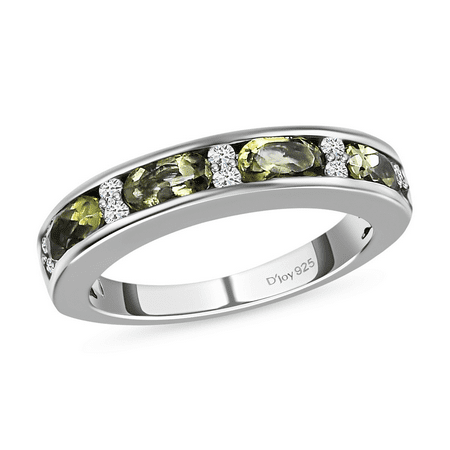 Zircon & Moldavite Ring Band Silver - Half Eternity Jewelry for Women Size 8 - Wedding Anniversary Engagement Birthday Christmas Gifts for Her