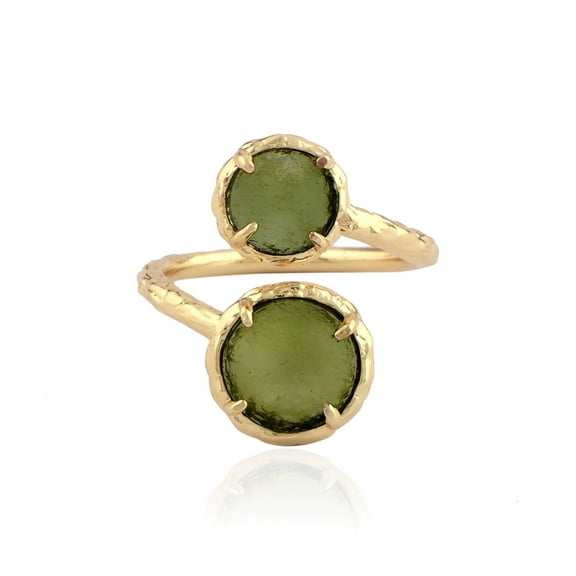 Zeva Jewels Dual Stone Natural Moldavite Gemstone Ring for Men and Women, Textured Band, Gift Jewelry
