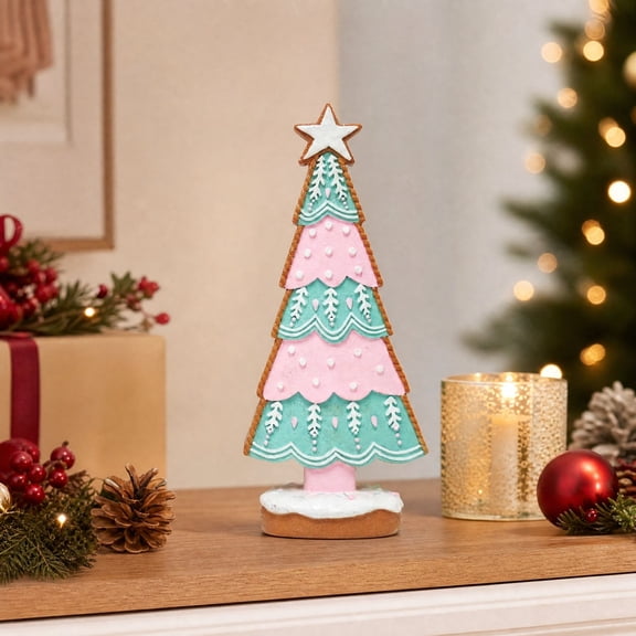 Molded Christmas Tree Tabletop Figurine, 12.6 by 5.43 by 2.87 Inch, for Table, Shelf, Mantel, Home Accent