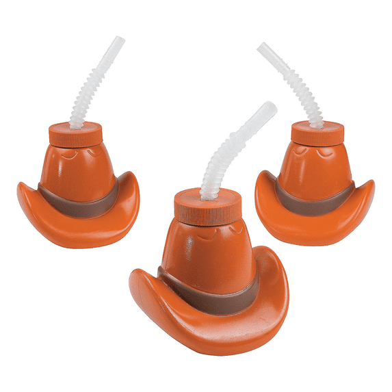 Molded Cowboy Hat Cups - Party SuFun Express Molded Cowboy Hat Cups - Western Party Drinkware for Wild West Themes Rodeos & Birthday Celebrations - Reusable Cups with Straws for Parpplies - 12 Pieces