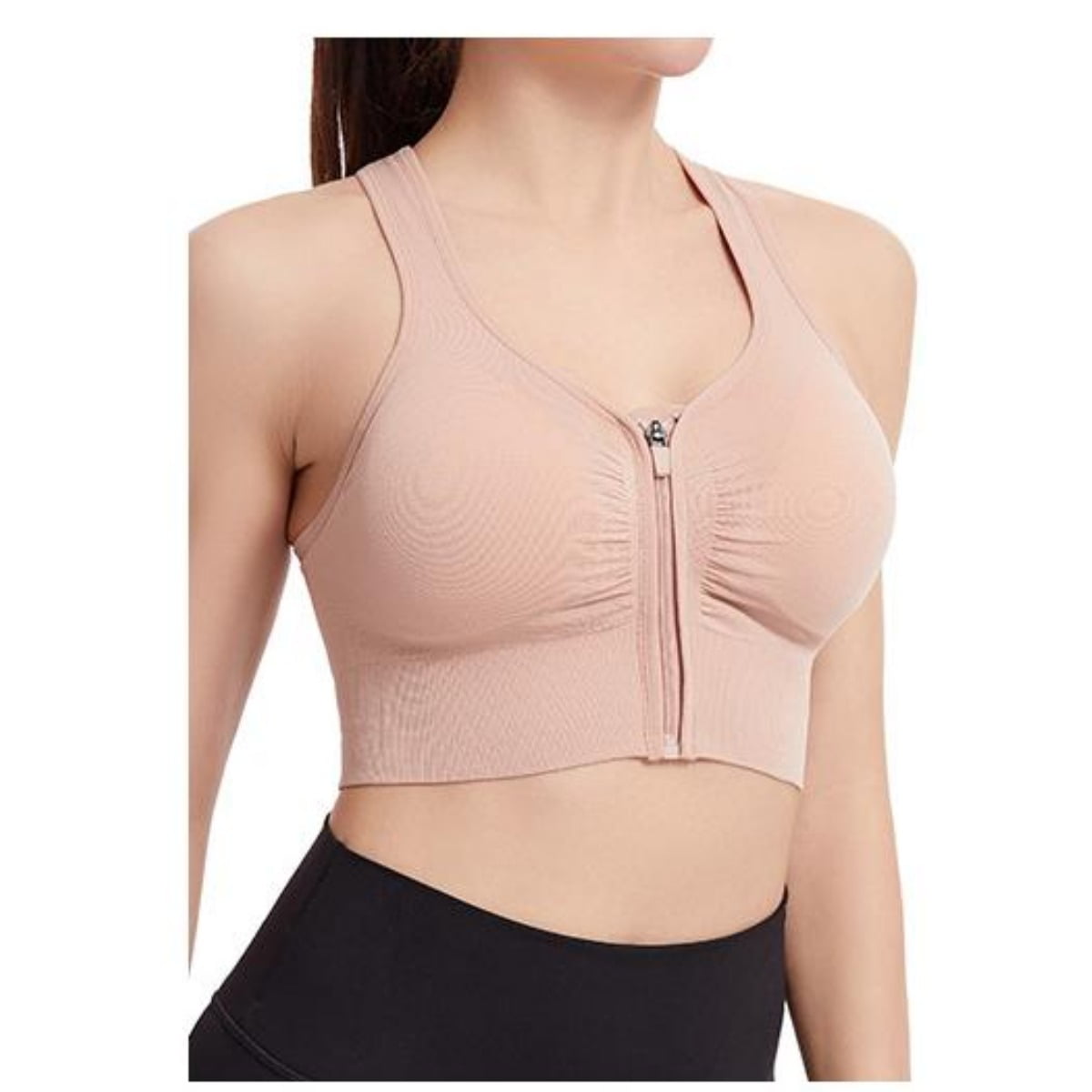 Molded Cup Sports Bras Zipper in Front Workout Bra Medium Impact High Support Zip Running Bra