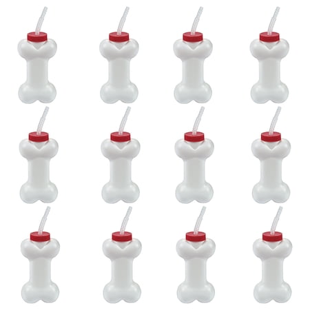 Molded Dog Bone Cups W/Straw (12 Count)