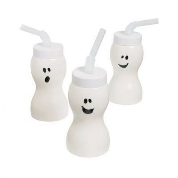 Molded Ghost Cups W/Straw - Party Supplies - 12 Pieces