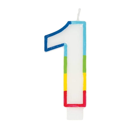 Molded Number 1 Rainbow Border Candle
