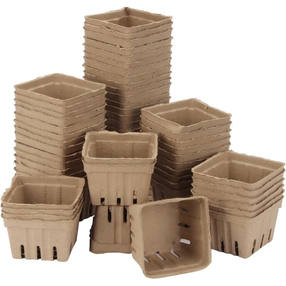 Molded Pulp Fiber Berry Basket 60 Pack, Produce Vented Container 1 Pint, DIY Gift Basket Dessert Box for Storage Display, Fruits and Vegetables, Farmers Market, Grocery Store, 3.3x3.3x2.9"