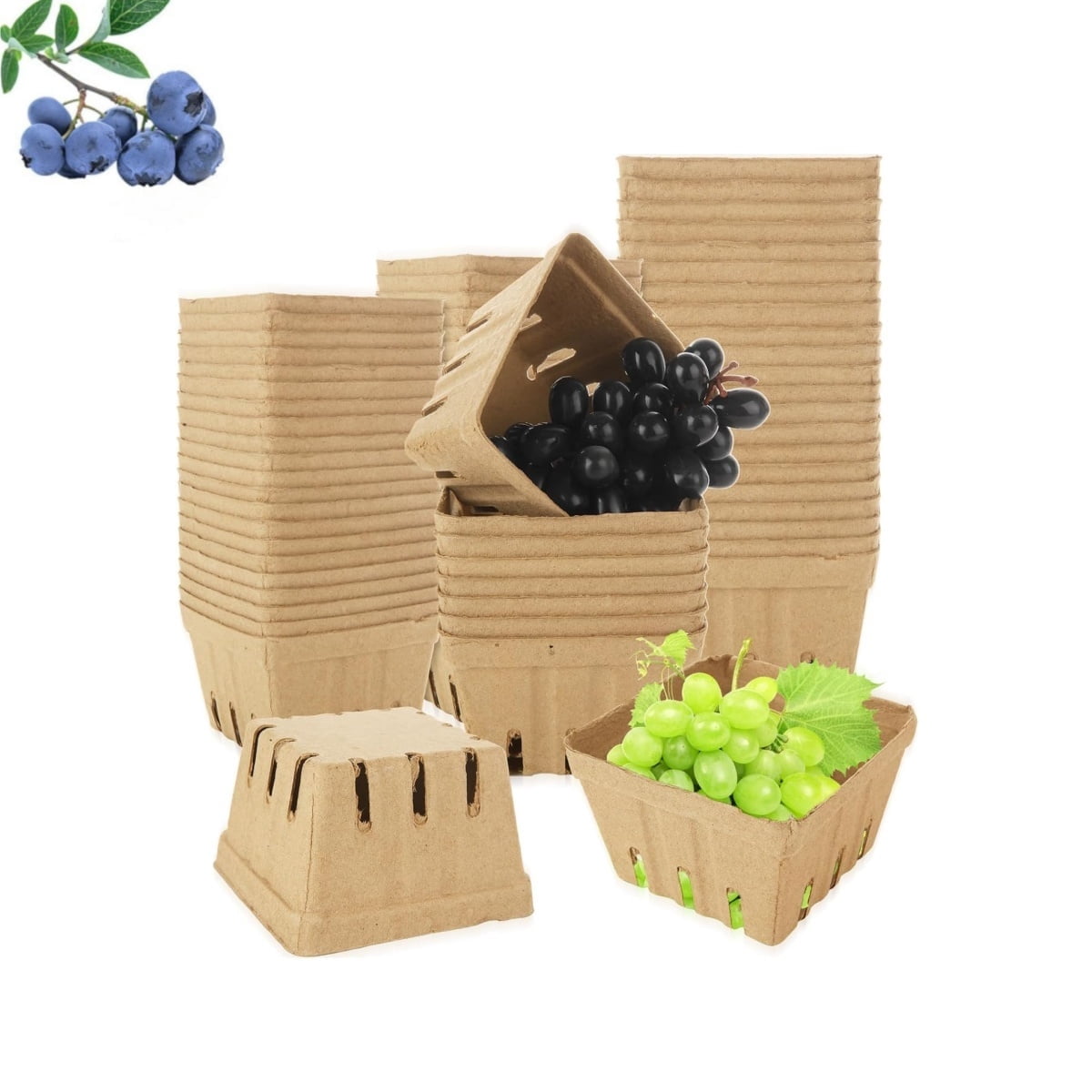 Molded Pulp Fiber Produce Basket,QZS Durable Molded Farmers Market Basket for Raspberry,Strawberry Blueberry Raspberry and Vegetable(40 Pack)