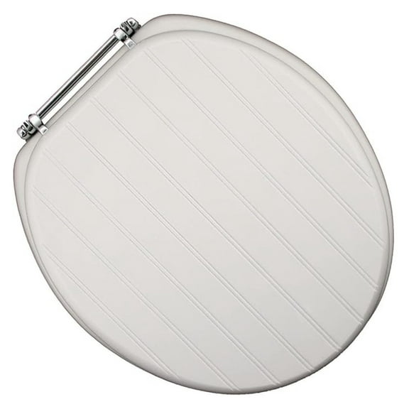 Molded Wood Toilet Seat - Round White Bead Board - Deluxe Comfort & Easy Install - C3B4R400CH - with Hinges & Stainless Steel Hardware