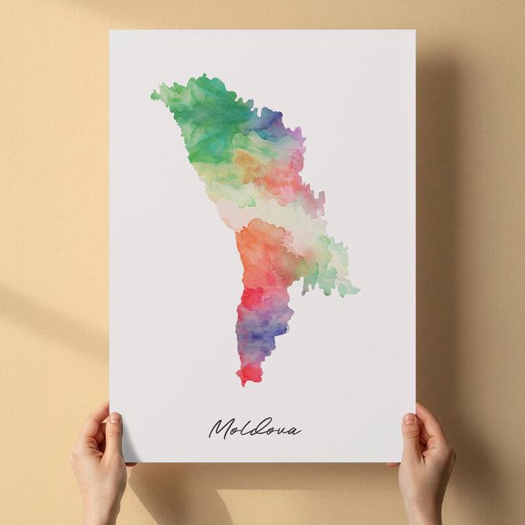 Moldova Map Canvas Wall Art 8x12 inch – Moldova Map Minimalist Watercolor Artwork – Stylish Canvas Wall Decoration