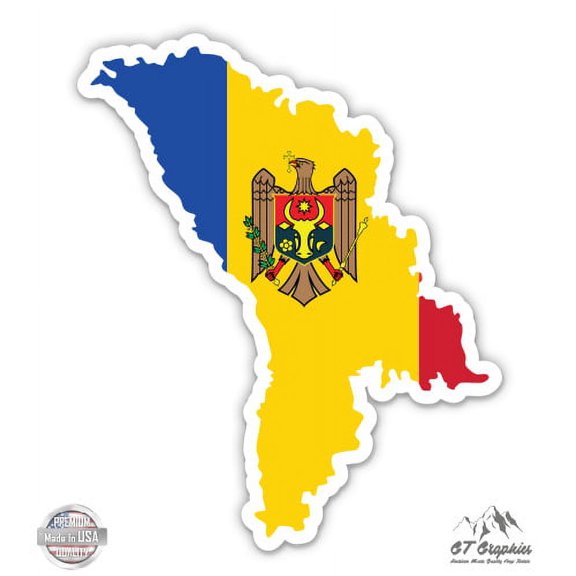 Moldova Map Flag Country Shape - 12" Vinyl Sticker Waterproof Decal
